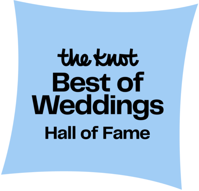 The-Knot-2024-Awards-2400x1600-1-e1709834253142-1400x667 A blue banner with the text "The Knot Best of Weddings Hall of Fame.